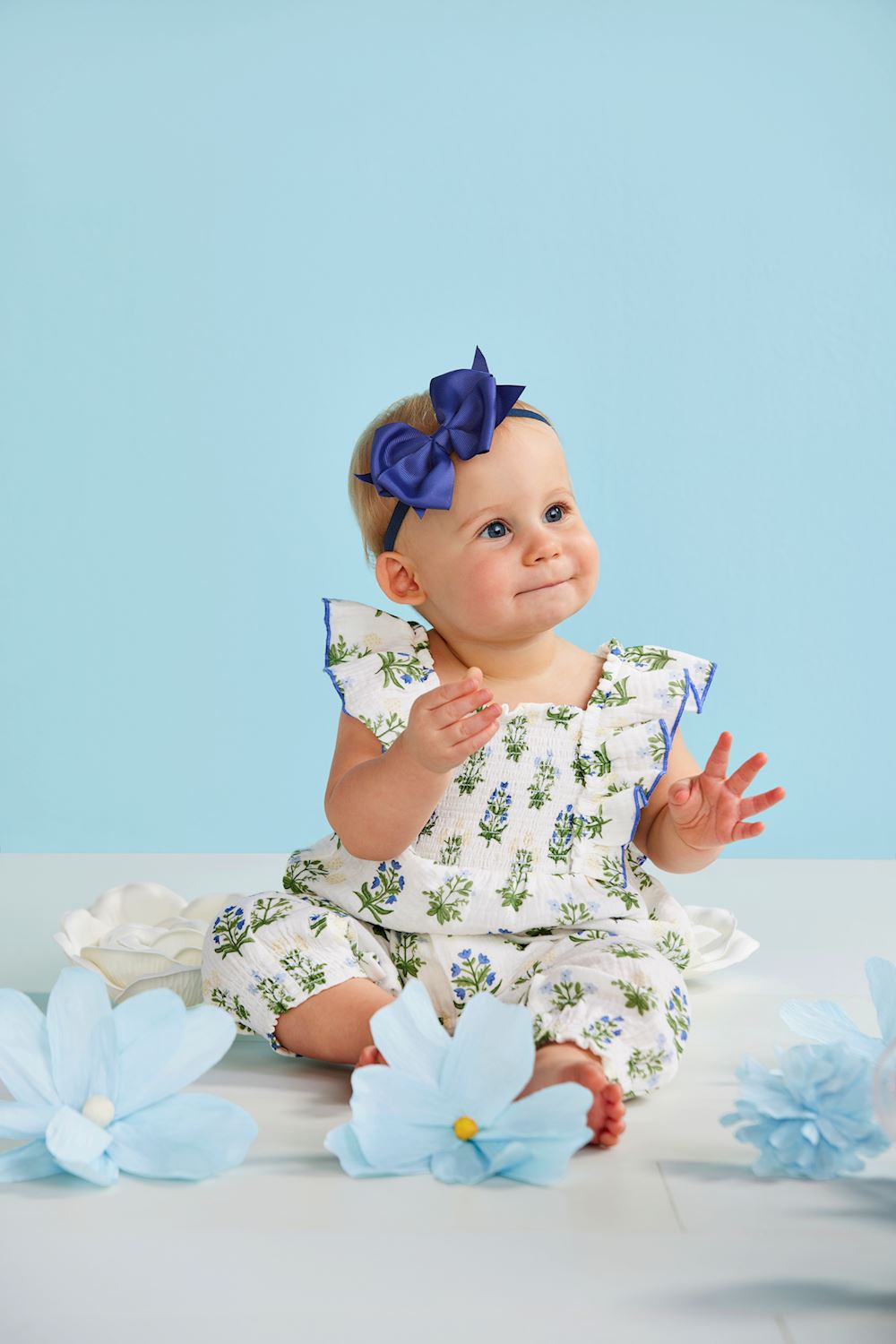 mud pie flutter sleeve longall for baby blue floral block print 