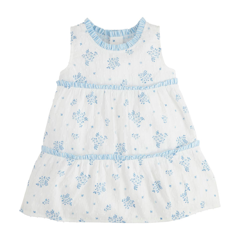 mud pie blue and white dress with bow on the back 