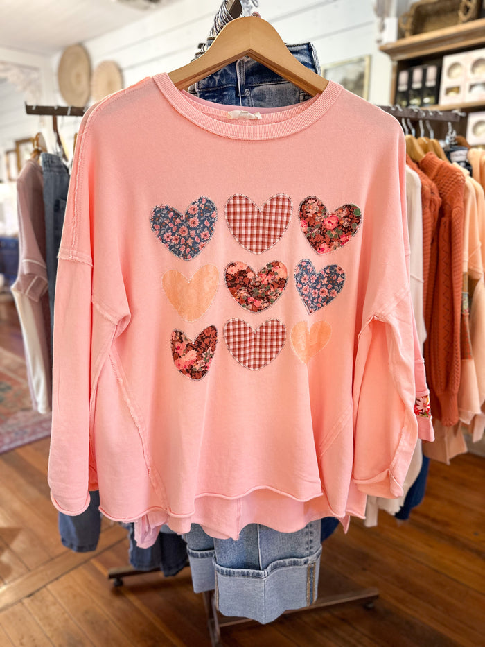 easel heart applique heart patch 3 quarter sleeve top 