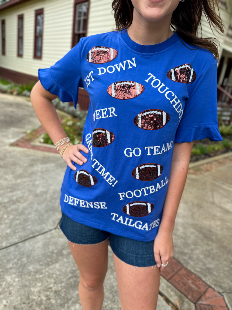 royal blue sequin football touchdown tee layerz clothing 