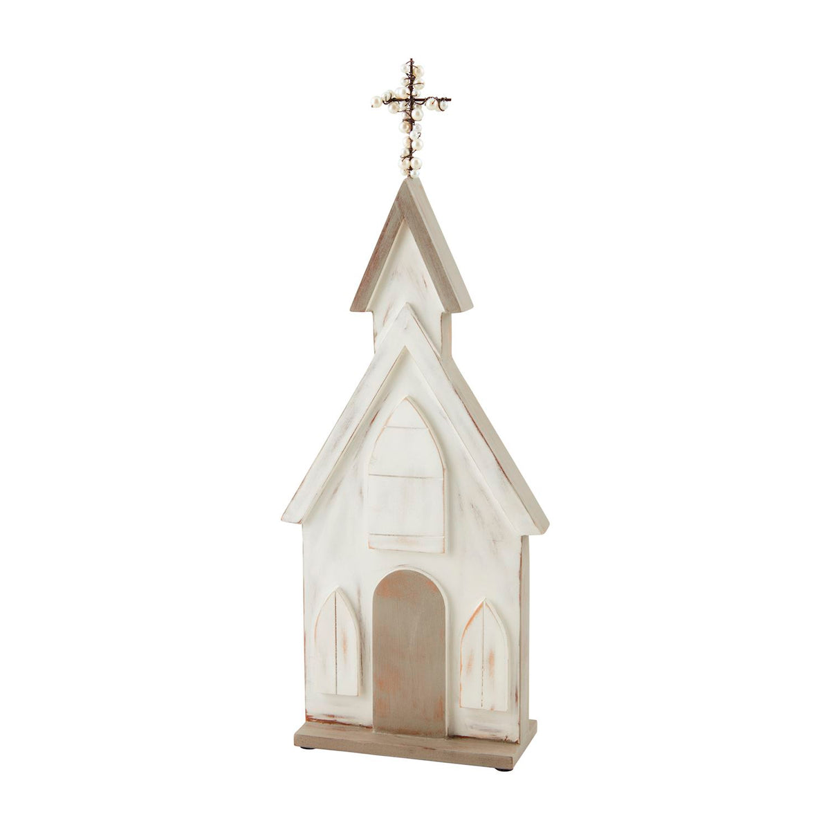 mud pie white church sitter with pearl cross large size 