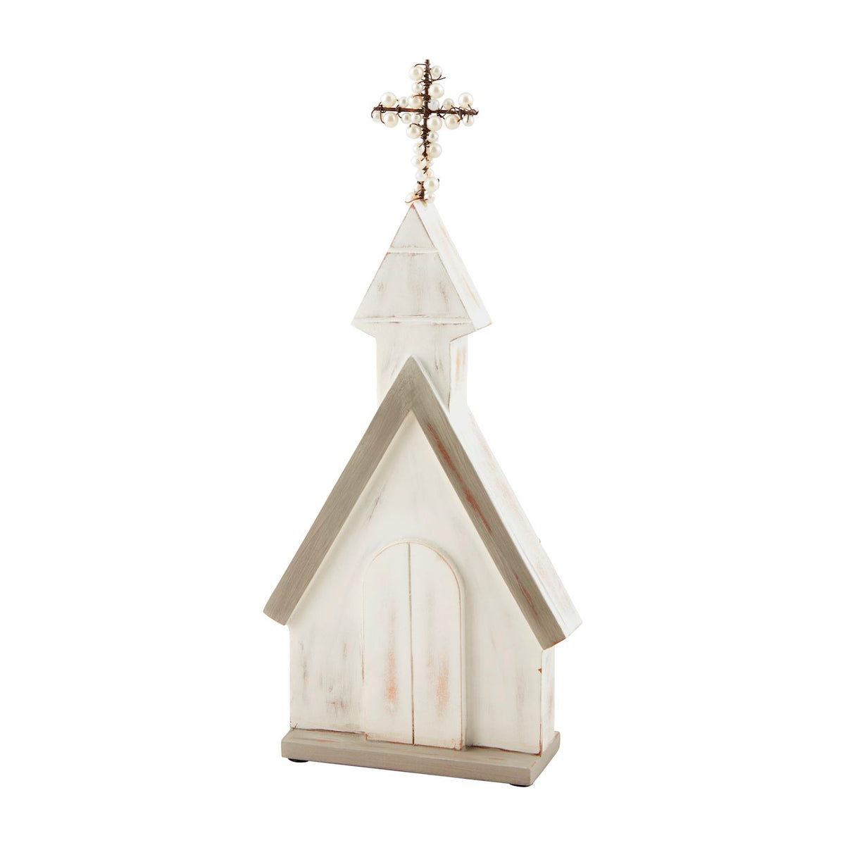 mud pie medium white church sitter with pearl cross