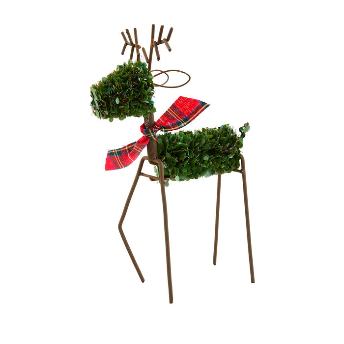 mud pie boxwood reindeer with red plaid 
