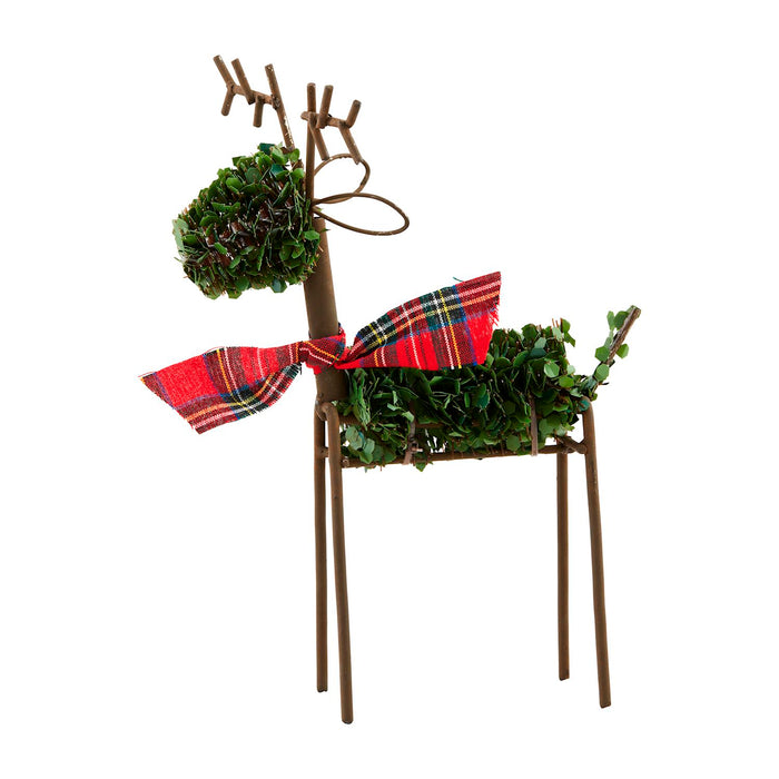 mud pie boxwood and metal deer with red plaid scarf