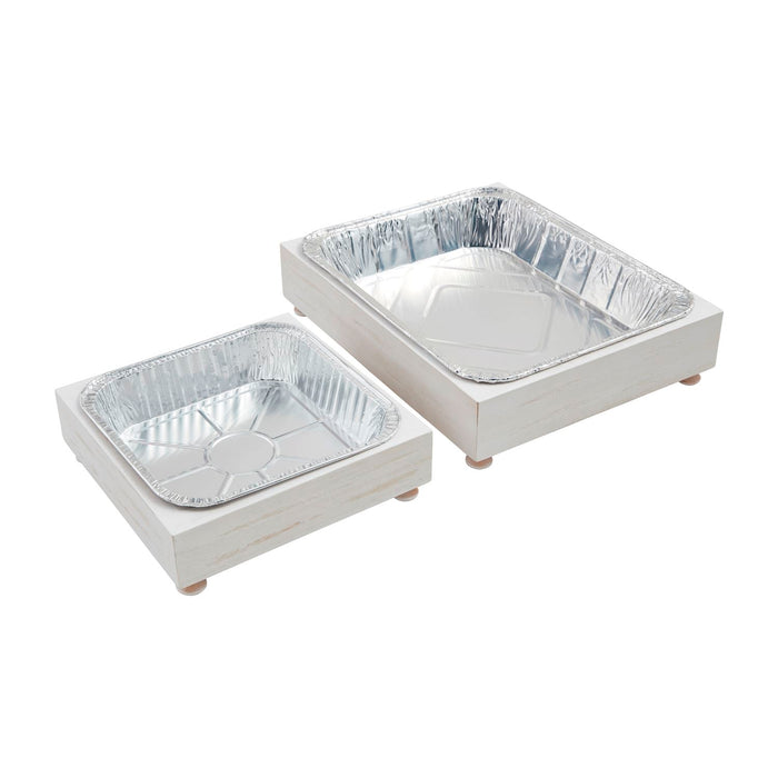 mud pie white wood aluminum pan holder 