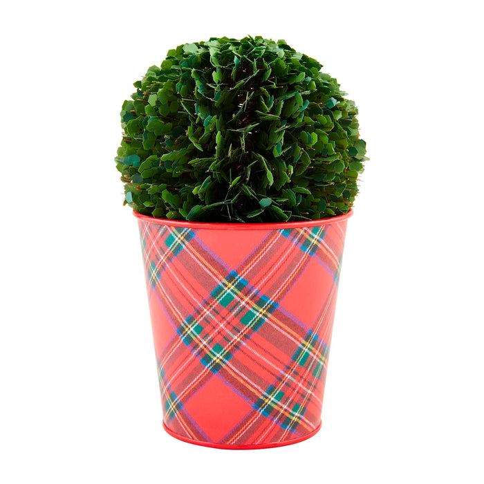 mud pie faux boxwood in red and plaid pot large size