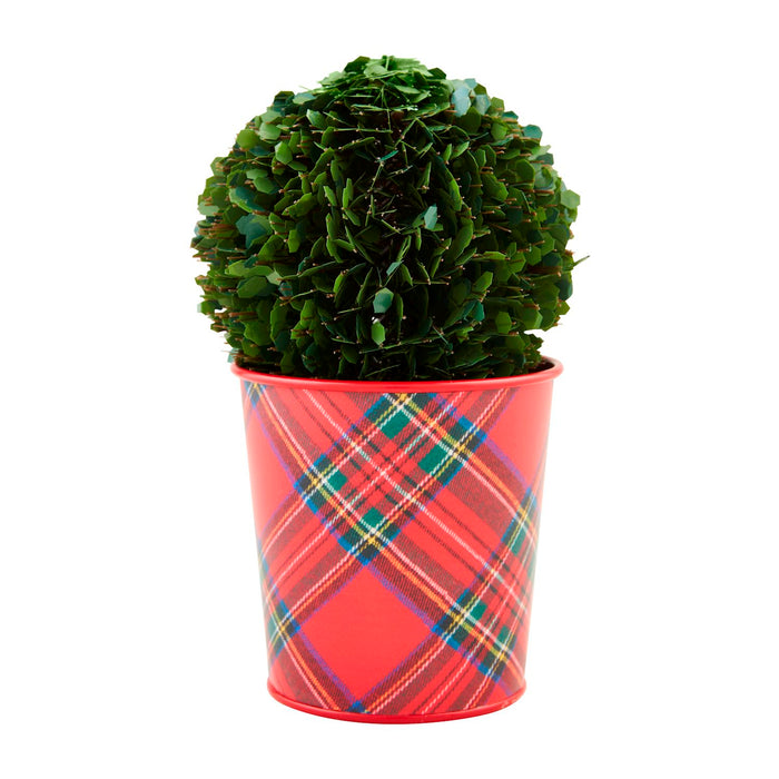 mud pie faux boxwood in red plaid pot