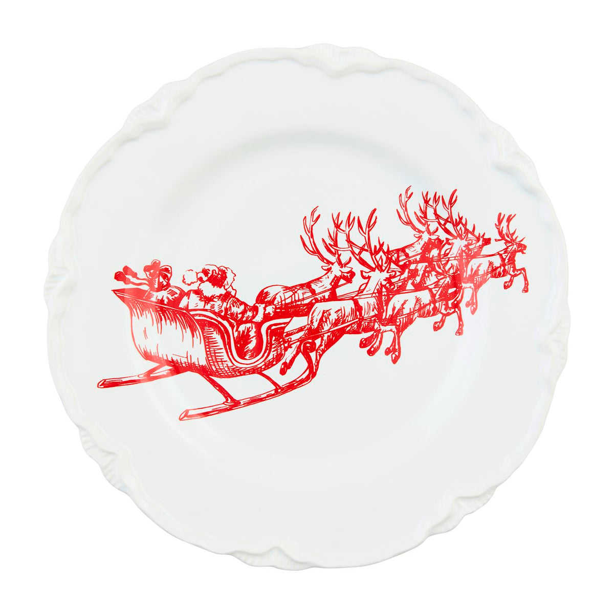 mud pie sleigh desert plate red and white