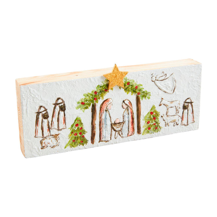 mud pie wooden painted plaque with nativity scene