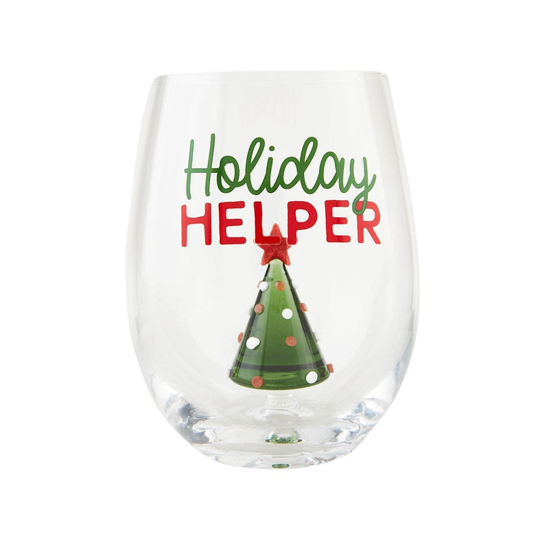 mud pie holiday helper tree wine glass 