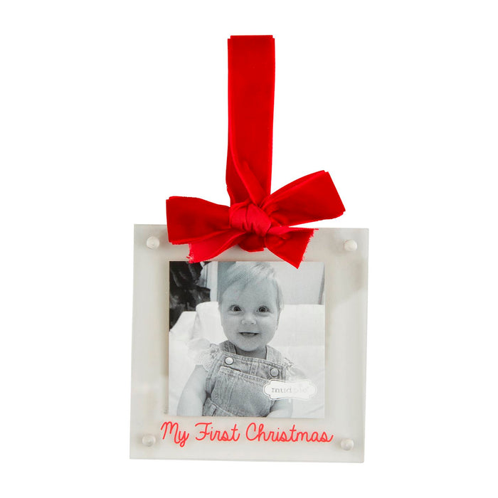 mud pie my first Christmas acrylic frame with red ribbon 