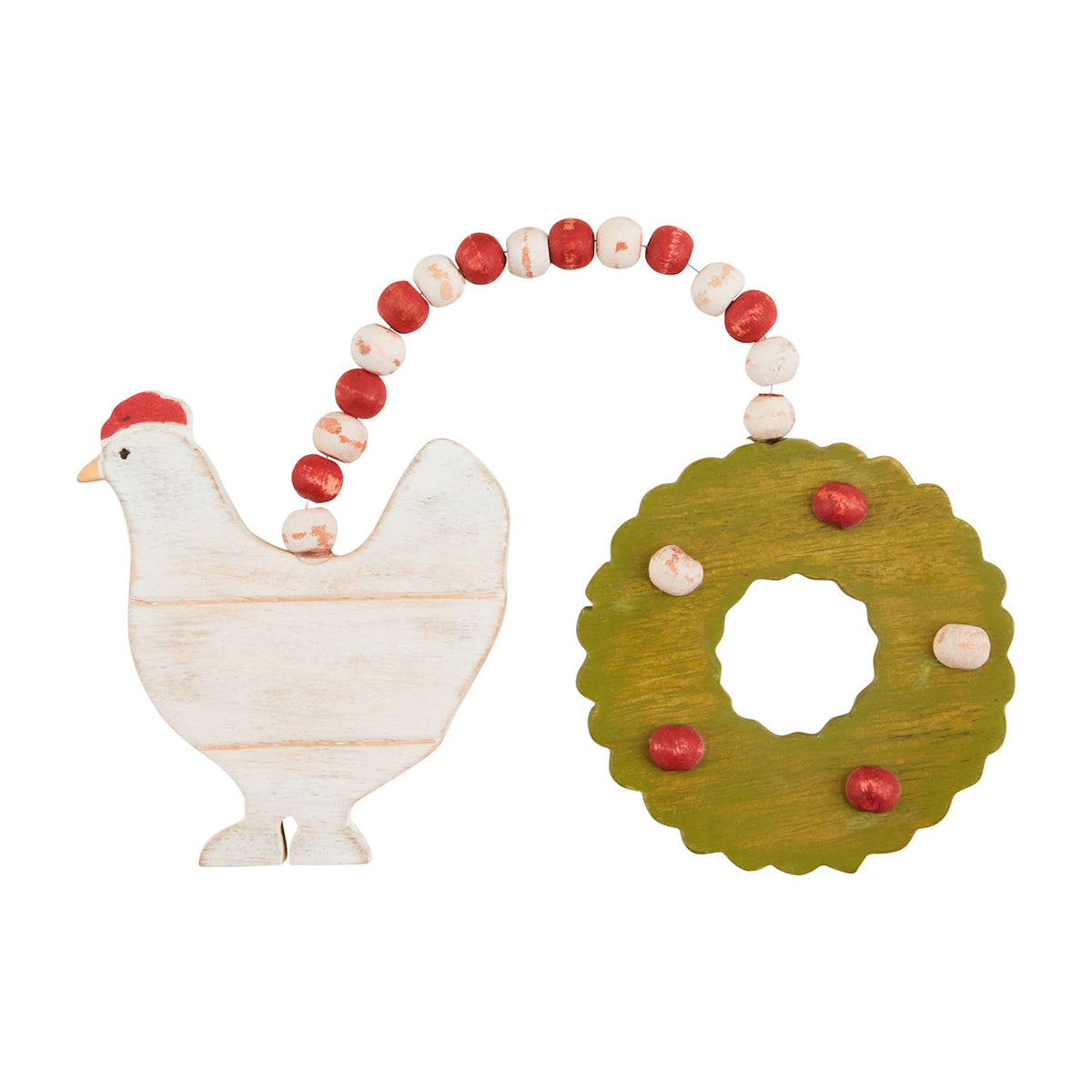 chicken mud pie wooden ornament 
with wreath