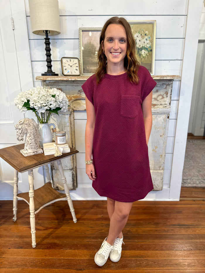 plum color quilted style dress
