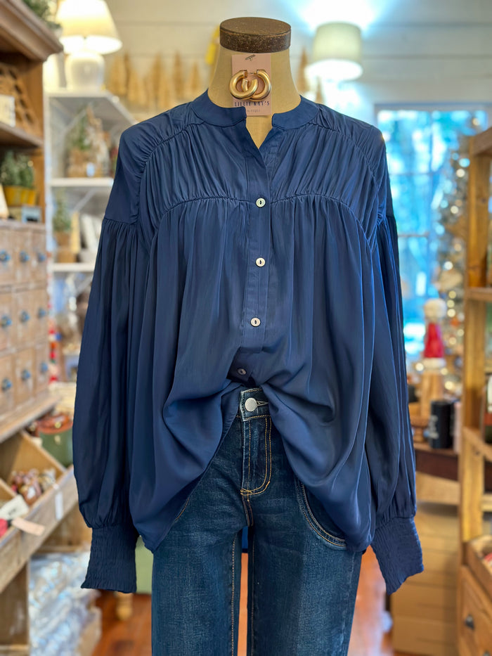 navy blue long sleeve top