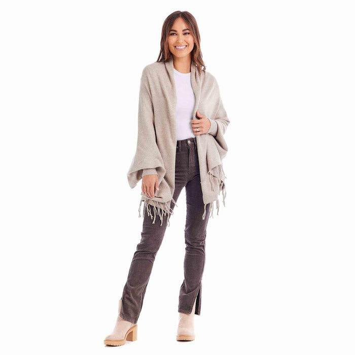 cream color wrap cardigan with fringe mud pie