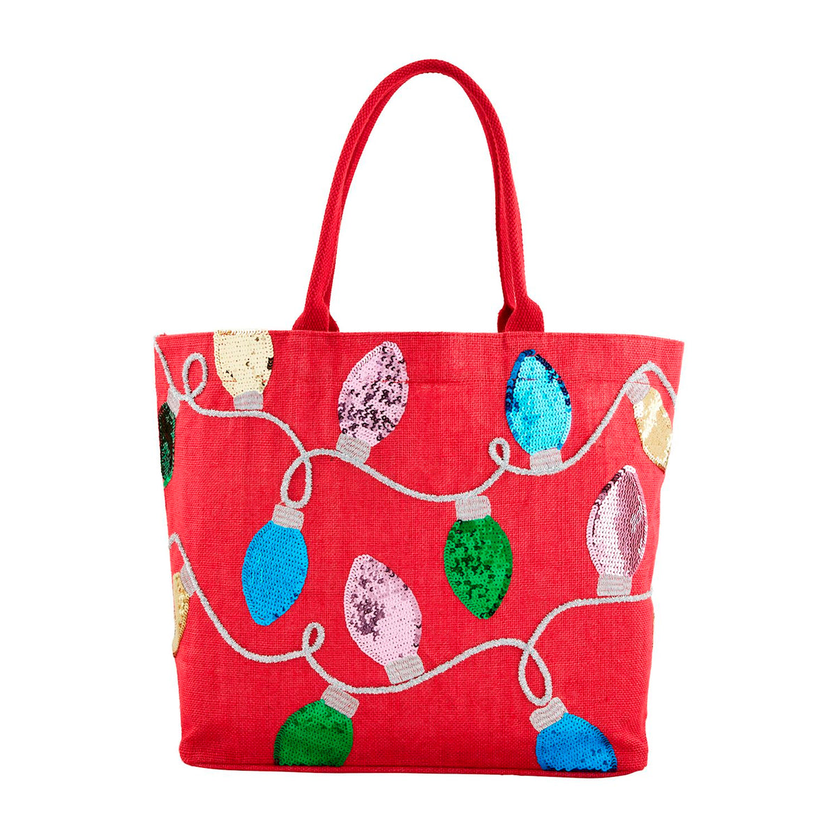 holiday red sparkle tote bag mud pie