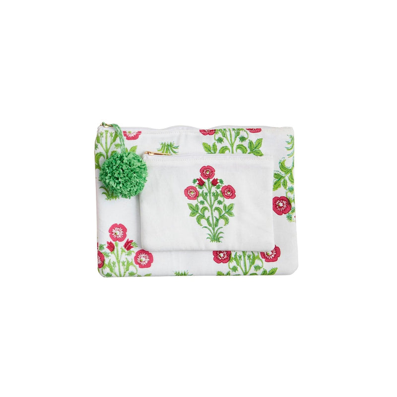 green white and pink set of 2 block print bag set