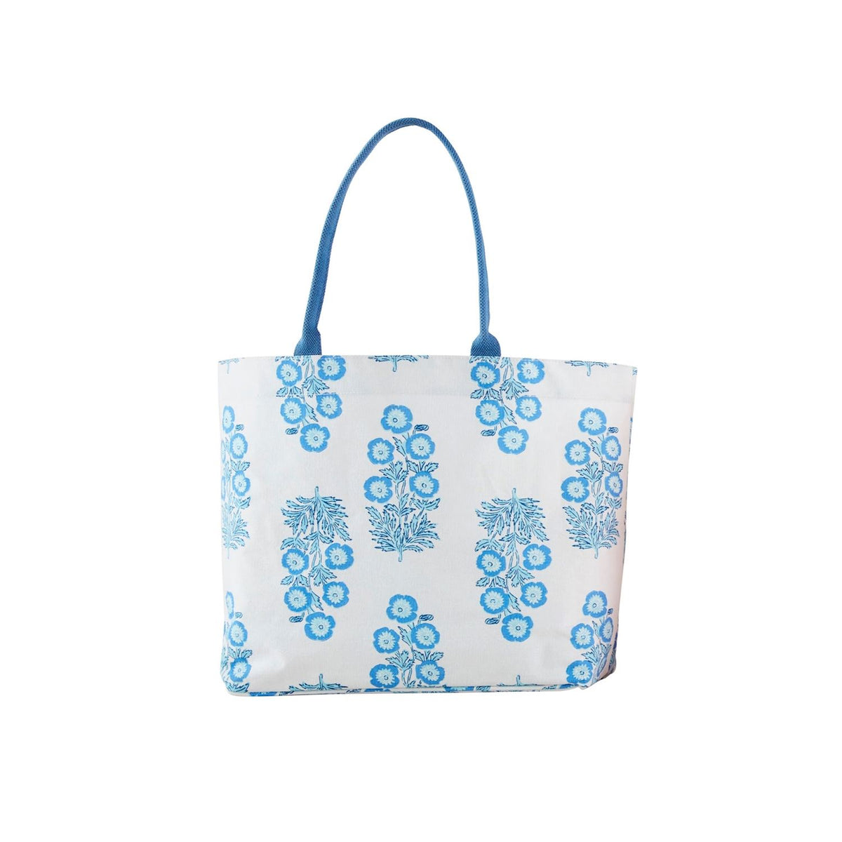 blue and white block print tote bag mud pie