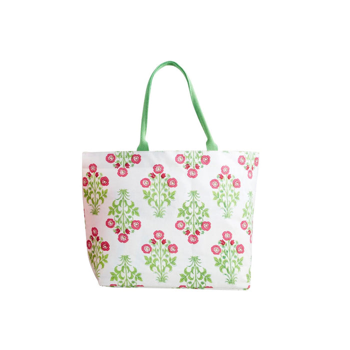 green white and pink block print tote bag  mud pie