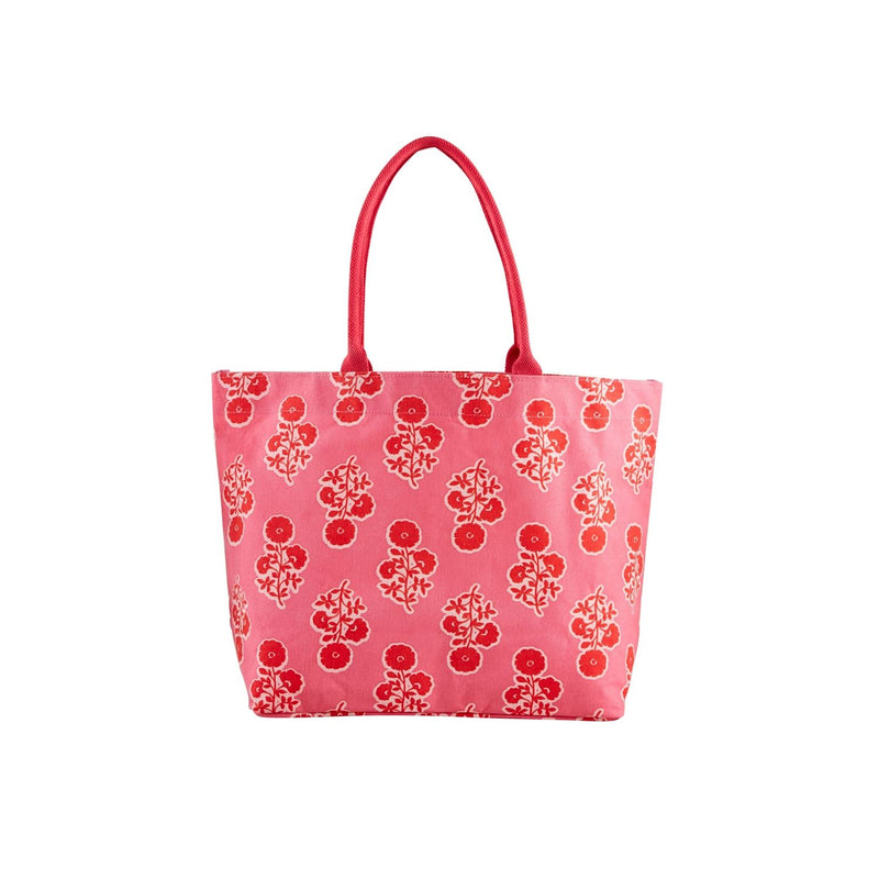 pink and red block print tote bag mud pie