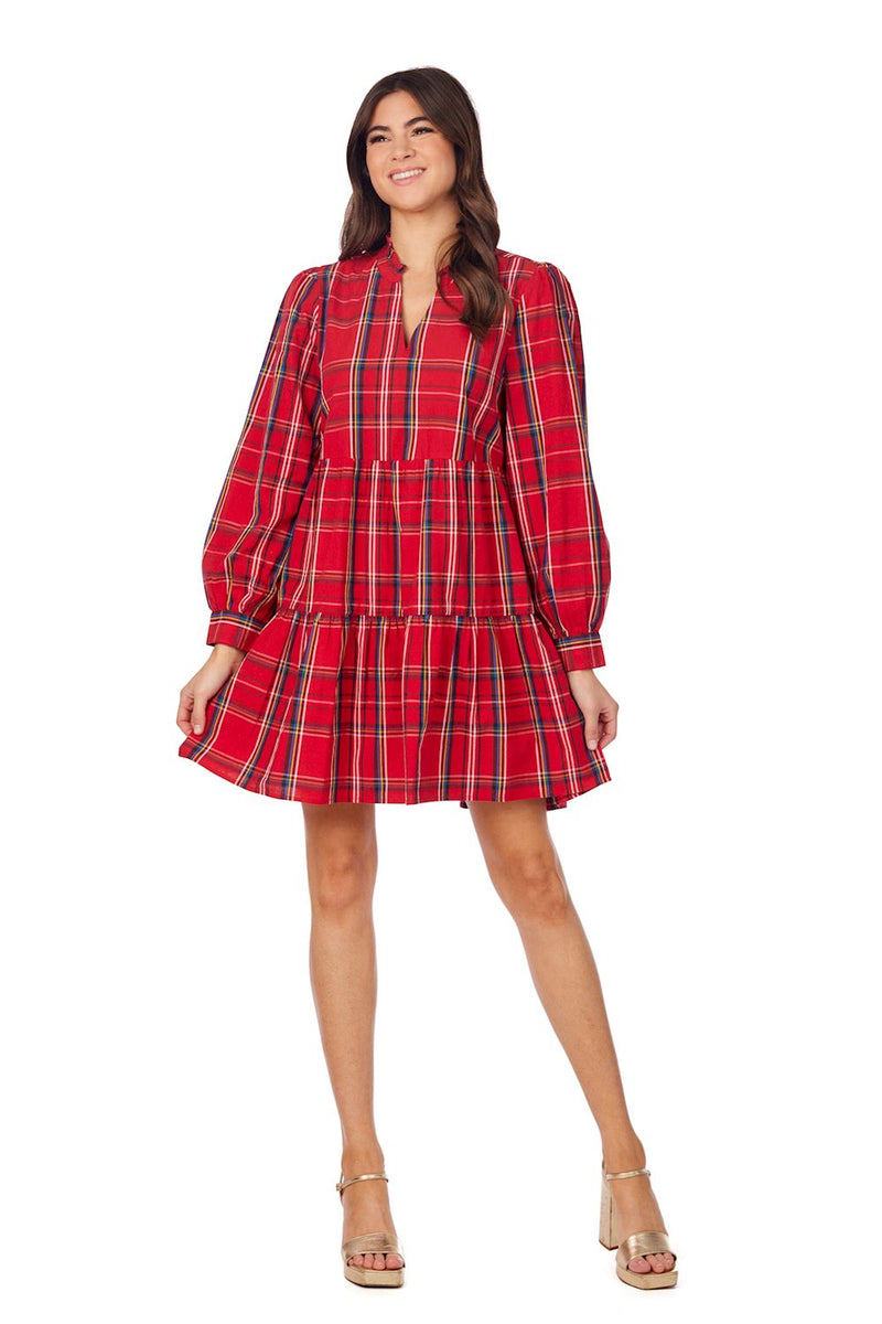 mud pie red plaid dress with long sleeves