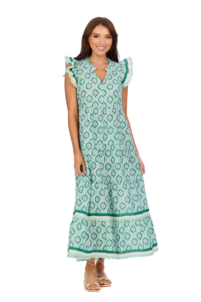 mud pie chapman dress green and white block print dress