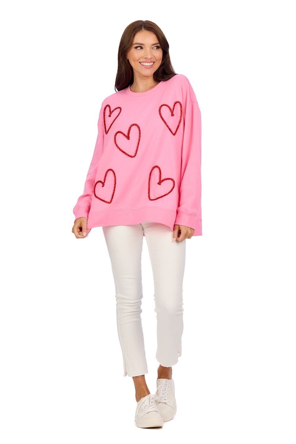 mud pie pink heart tinsel sweater top 