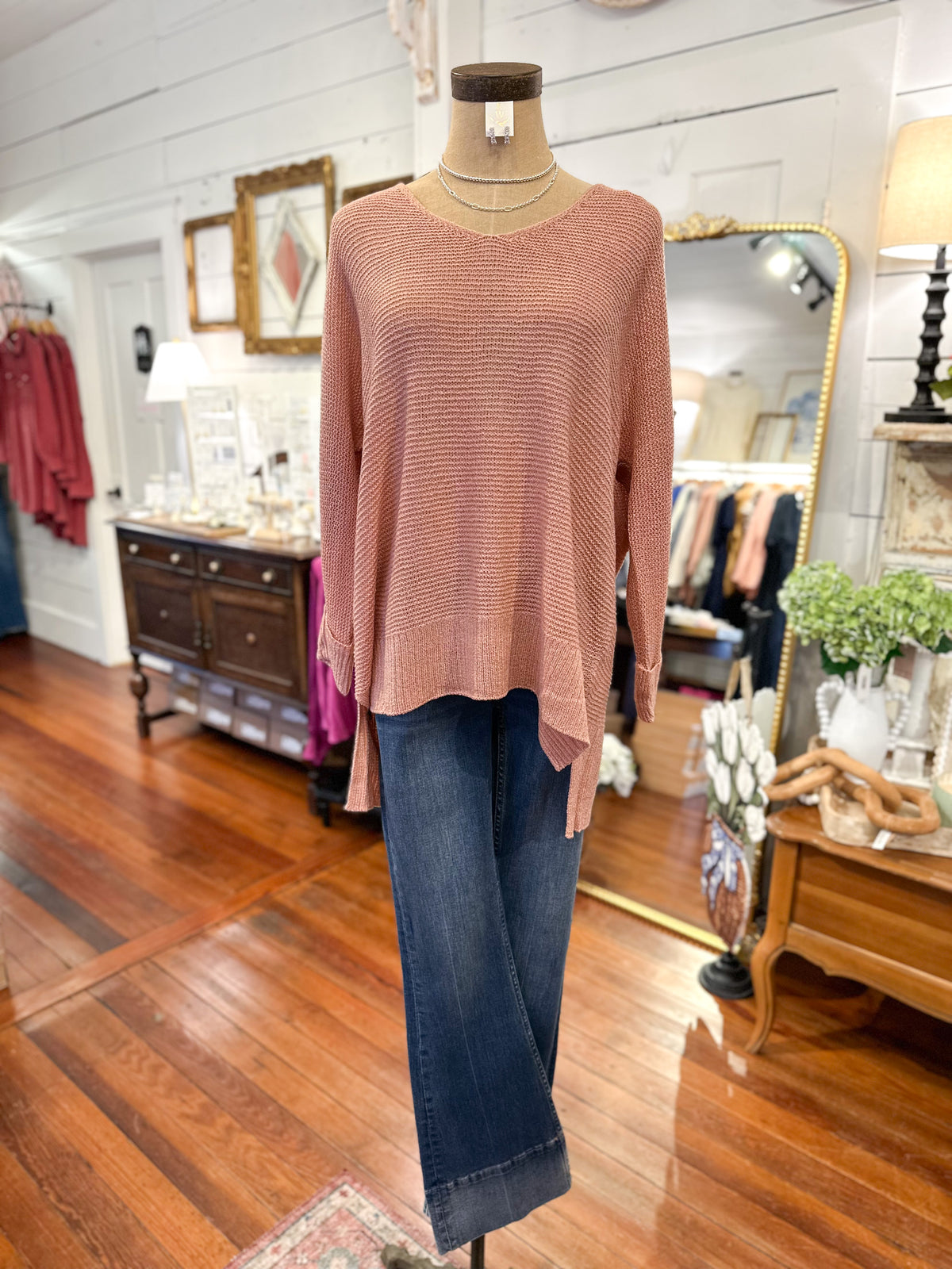 blush color light weight knit sweater 