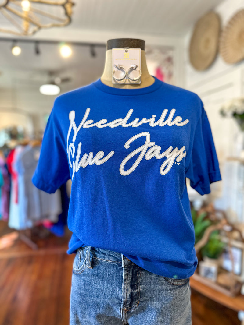 youth size needville blue jays tee in royal blue