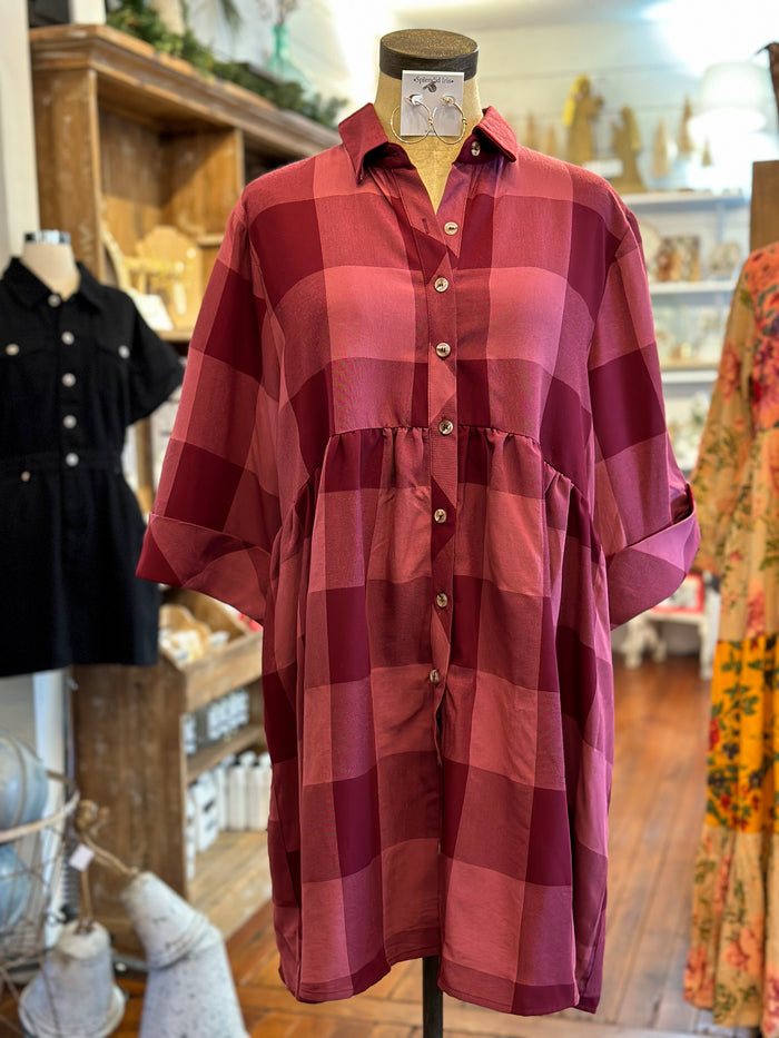 two toned burgundy checkered dress