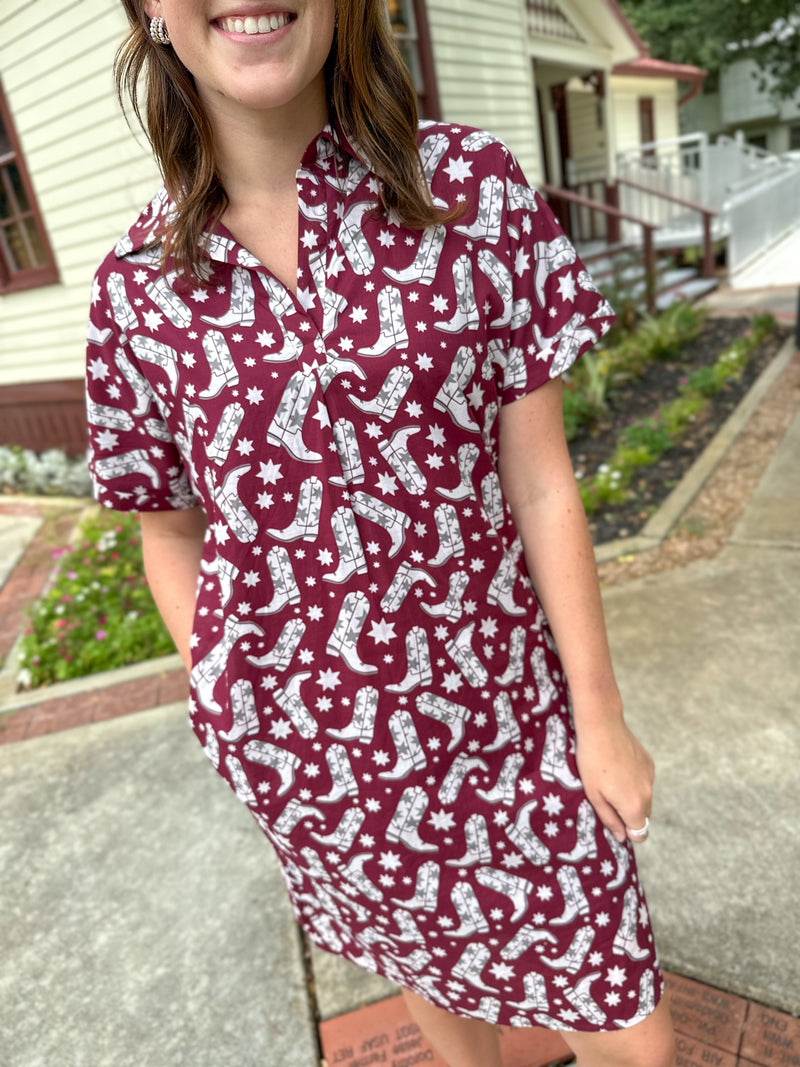 maroon boot dress layerz clothing tailgate dress