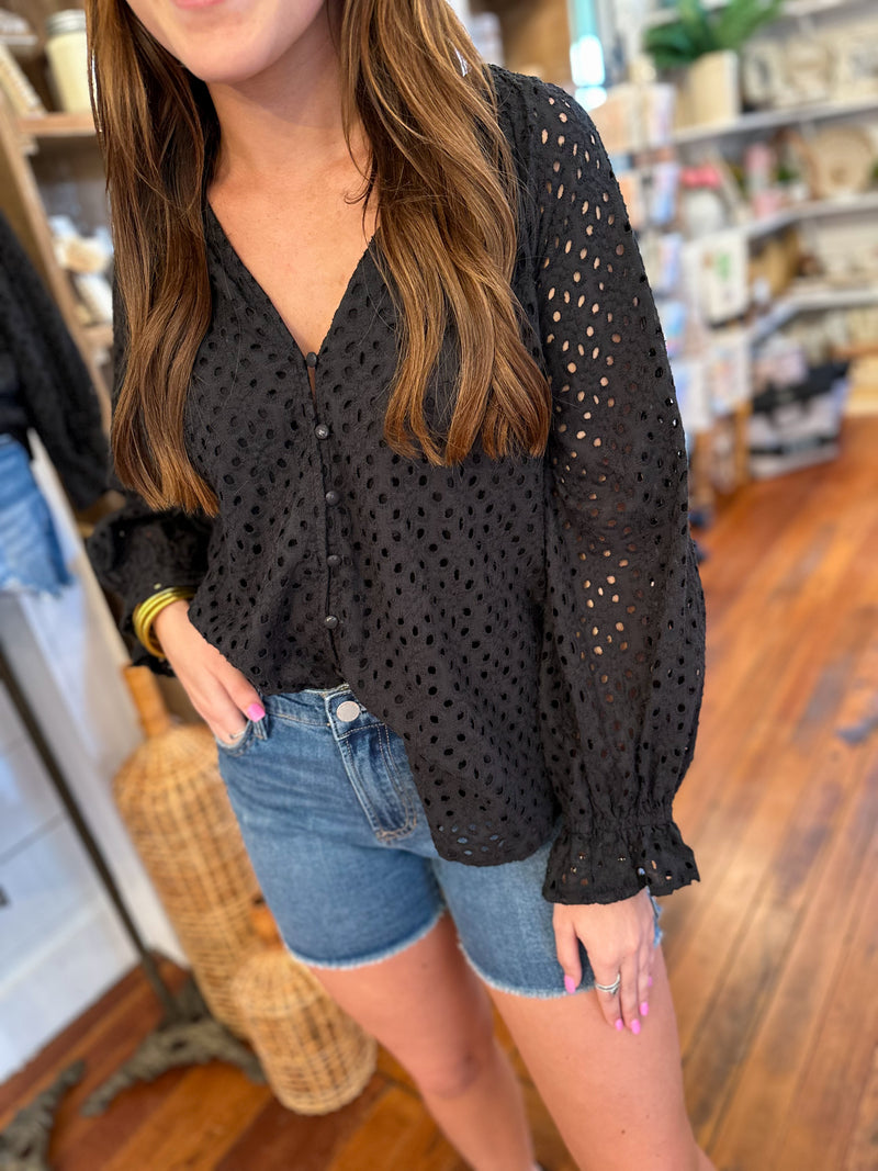 black eyelet lace detail top 