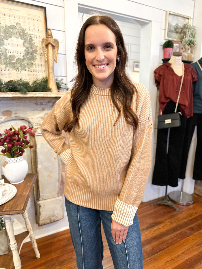 light tan ribbed style sweater top 