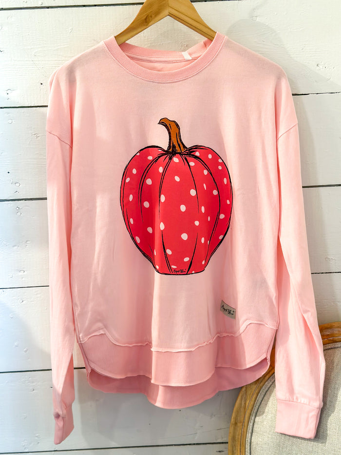 long sleeve pink pullover polka dot tee