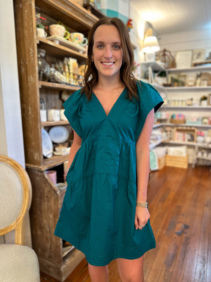 teal green cotton dress with pockets