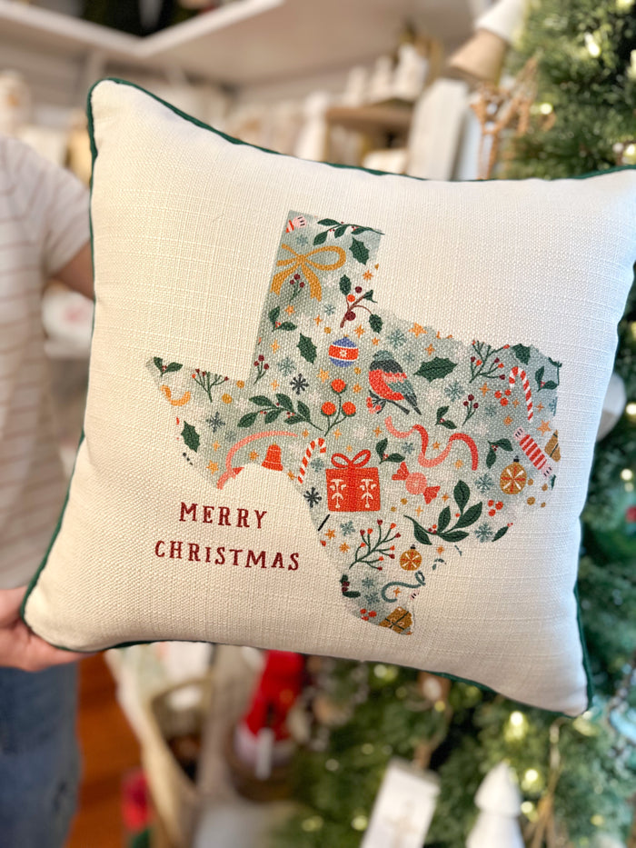 merry christmas texas outline square pillow 