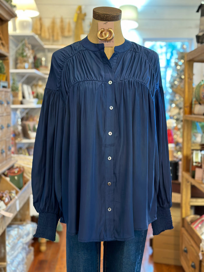 navy blue long sleeve top