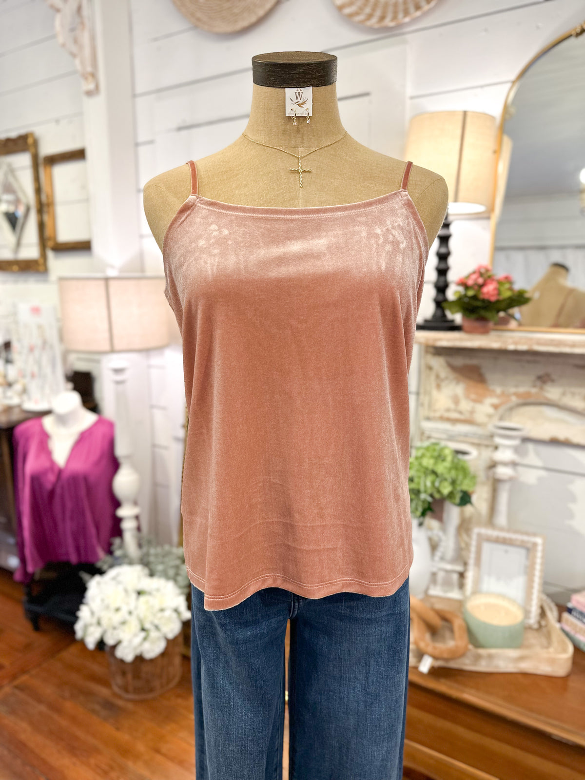 light pink velvet tank top