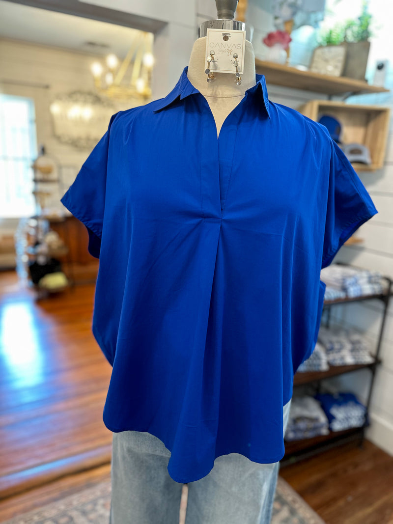 royal blue collared top tapered fit