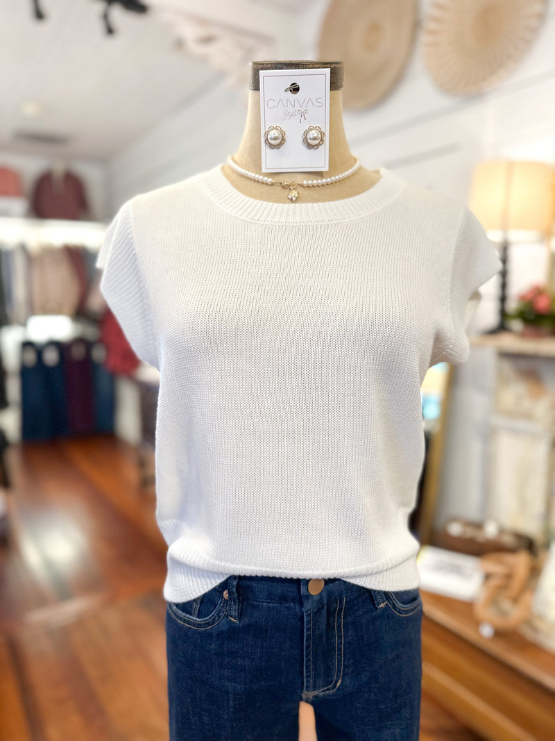 white short sleeve sweater top cap sleeves