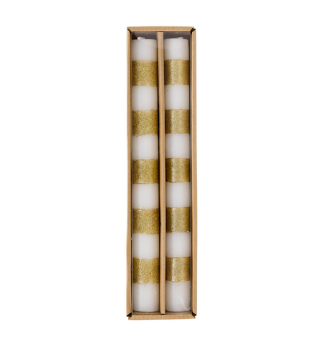 mud pie christmas taper candle sets gold stripe 