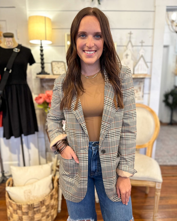 boyfriend fit, plaid blazer dear john