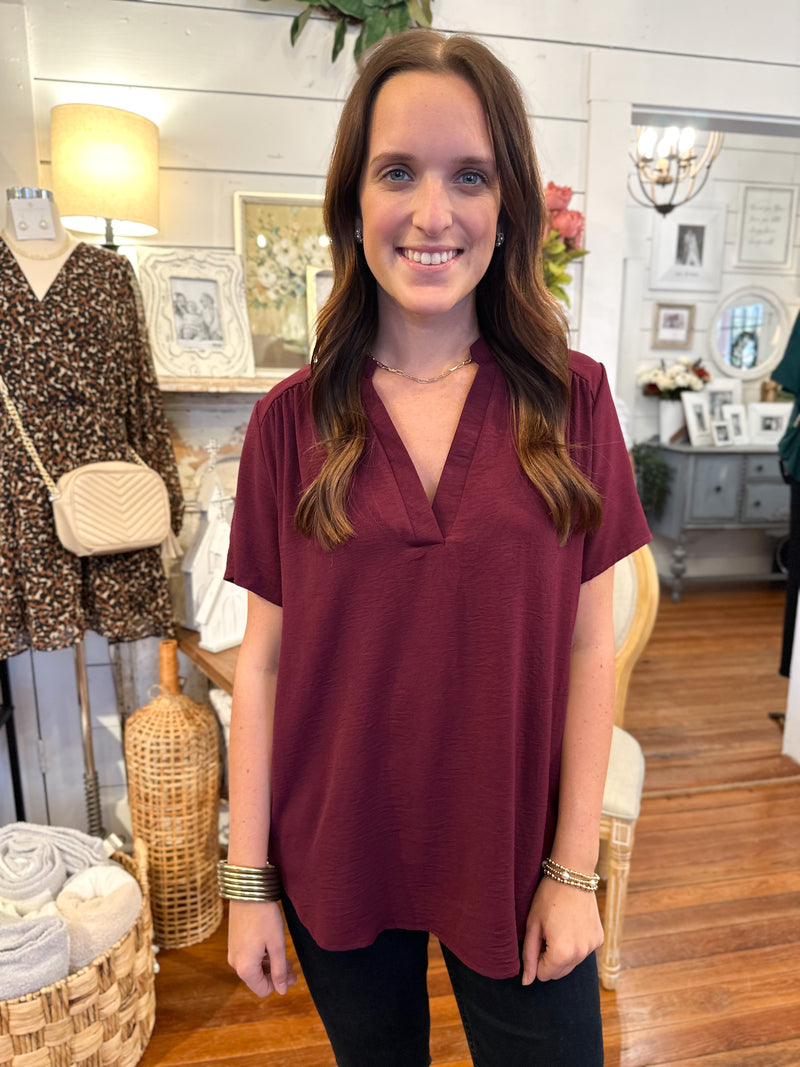 entro burgundy polyester top v neck 