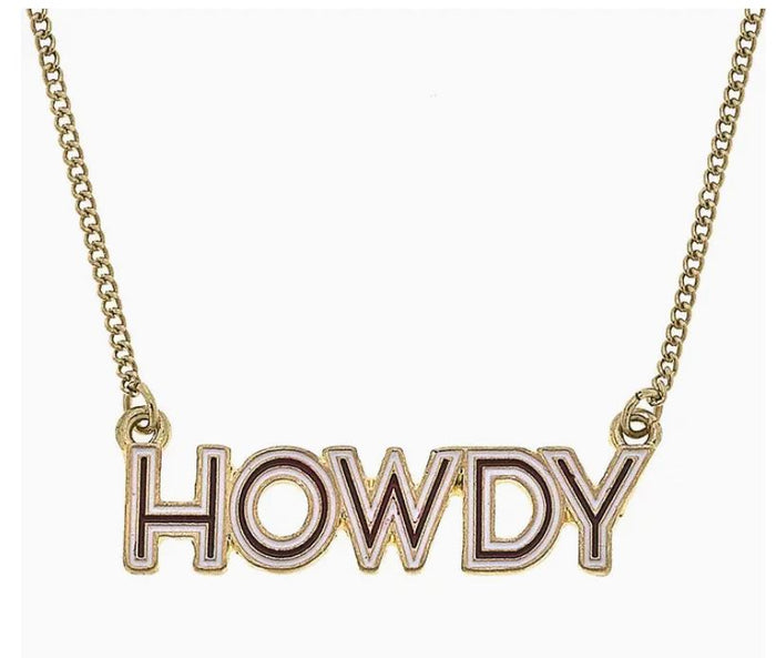 howdy necklace with maroon and white