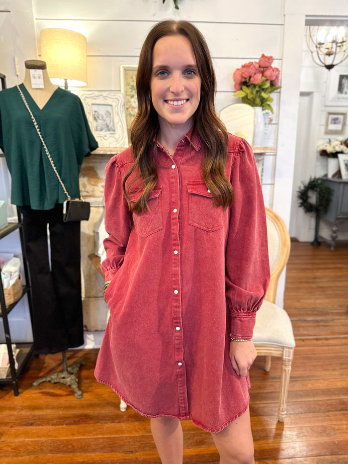 layerz clothing buck dress in red button down style