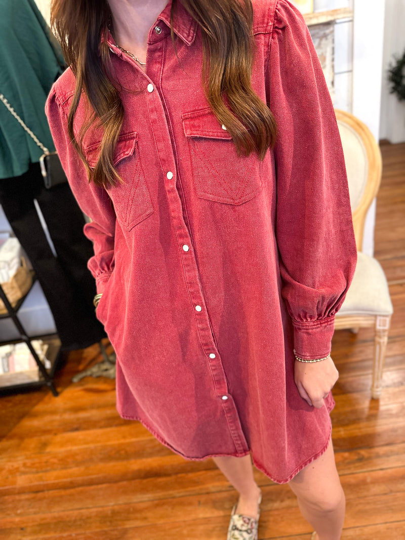 layerz clothing buck dress in red button down style 