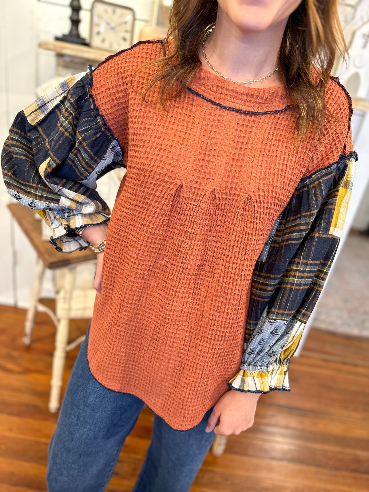 layerz clothing tammy top orange waffle style top