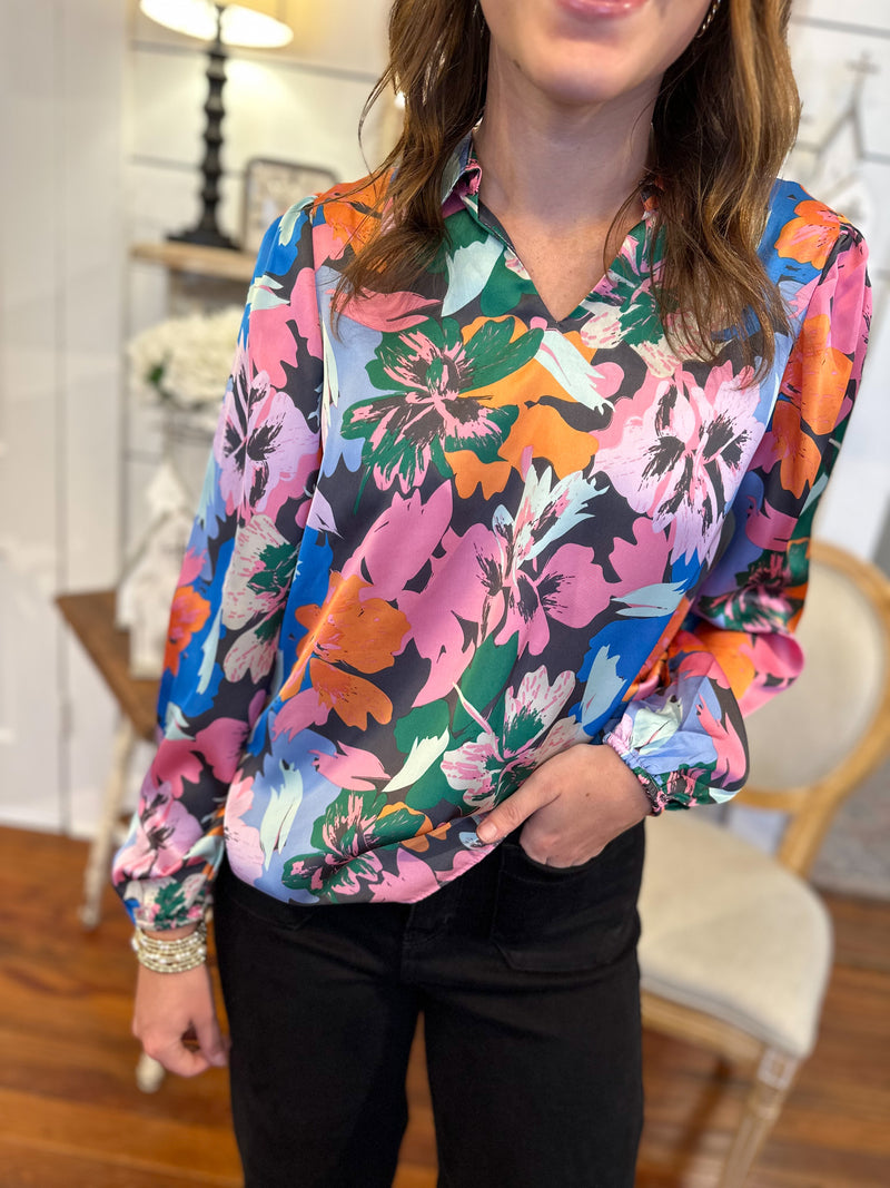 michelle mcdowell avery top multi color long sleeve floral top