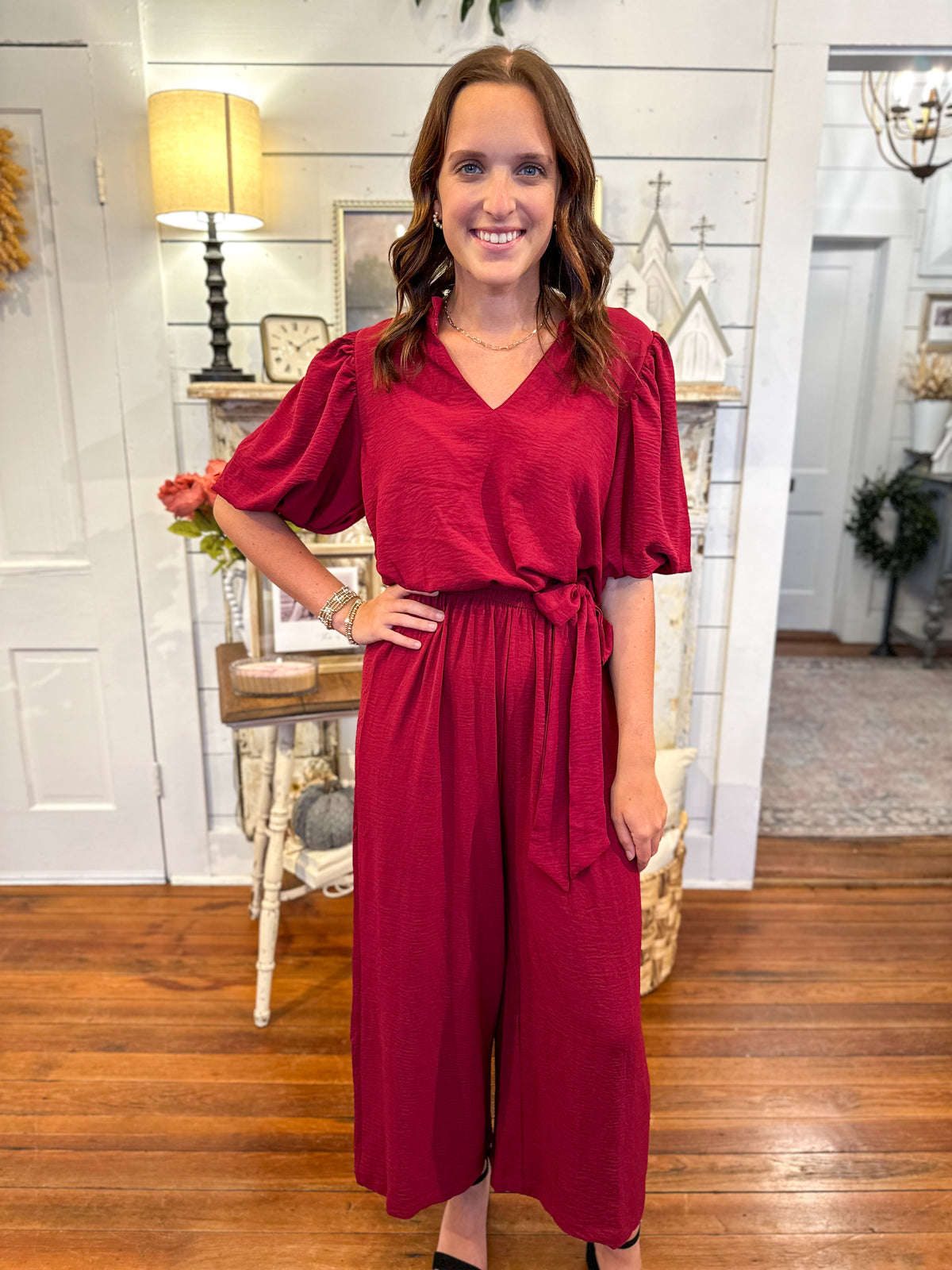 mud pie annalise jumpsuit in berry 