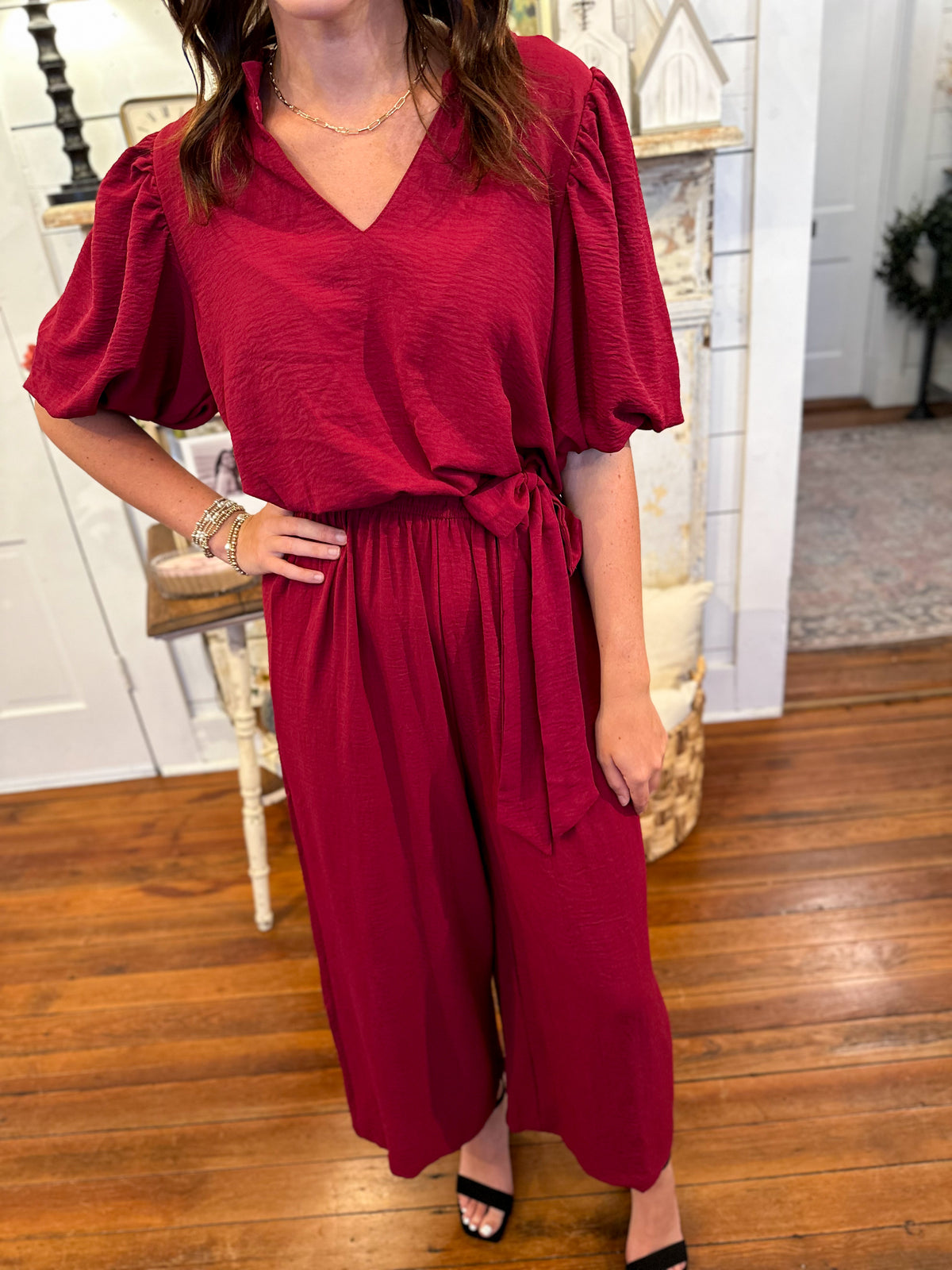 mud pie annalise jumpsuit in berry 